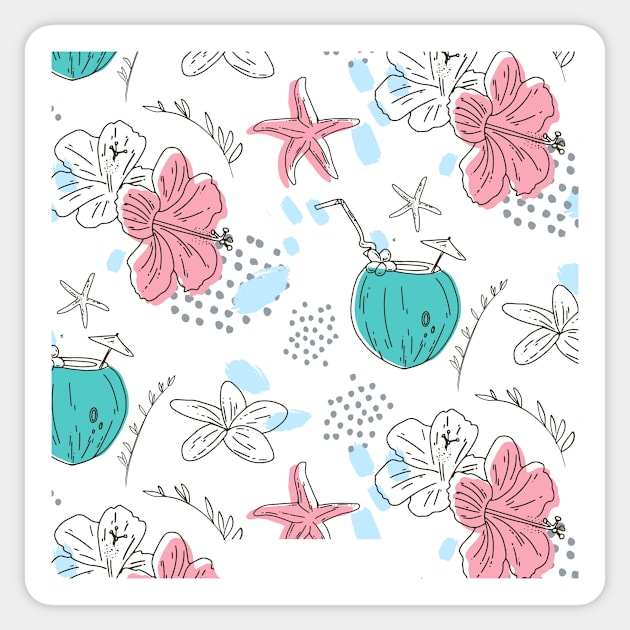 Flowers and Coconut Spring Pattern Face Mask Sticker by 2blackcherries